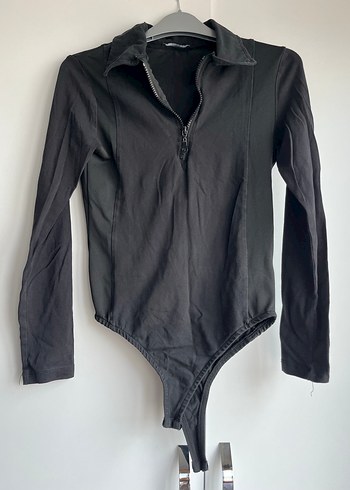 Fermuarlı Siyah Kadın Bodysuit Bluz