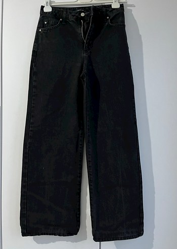 Kadın Siyah Salaş Midi Denim Pantolon