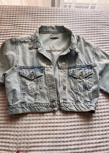 Buz mavisi Düğmeli Midi Denim Ceket