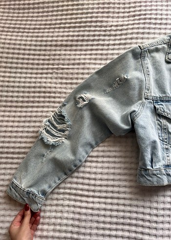 Diğer Buz mavisi Düğmeli Midi Denim Ceket