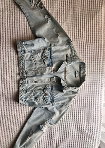 s Beden Buz mavisi Düğmeli Midi Denim Ceket