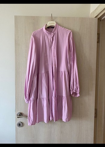 Pembe Piliseli Uzun Keten Tunik