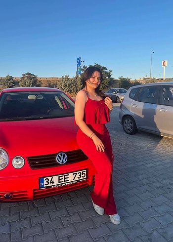 Trendyol & Milla Kırmızı Mini V Yaka Kadın Tulum