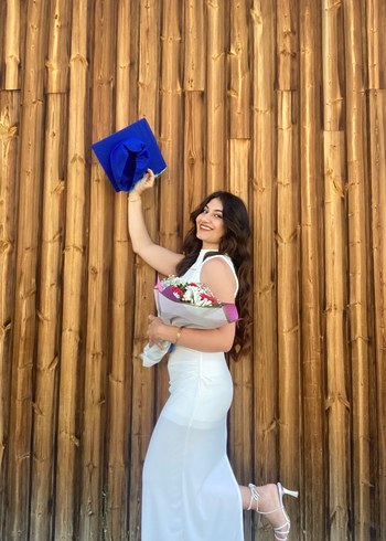 Beyaz Uzun Mezuniyet Elbisesi - Görsel 5