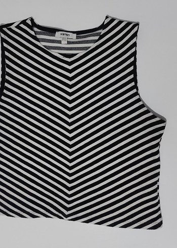 Gri Çizgili V Yaka Kolsuz Crop Top