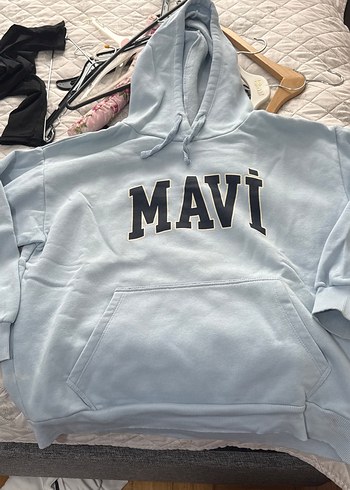 Mavi Kapüşonlu Salaş Sweatshirt İçi şardonlu