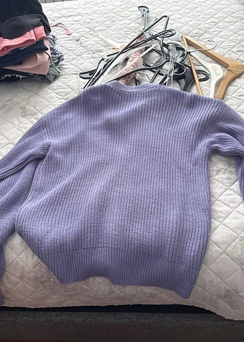 s Beden Düğmeli Mor Triko Kadın Hırka