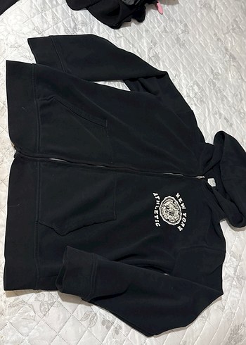 Erkek Siyah Kapüşonlu Fermuarlı Sweatshirt