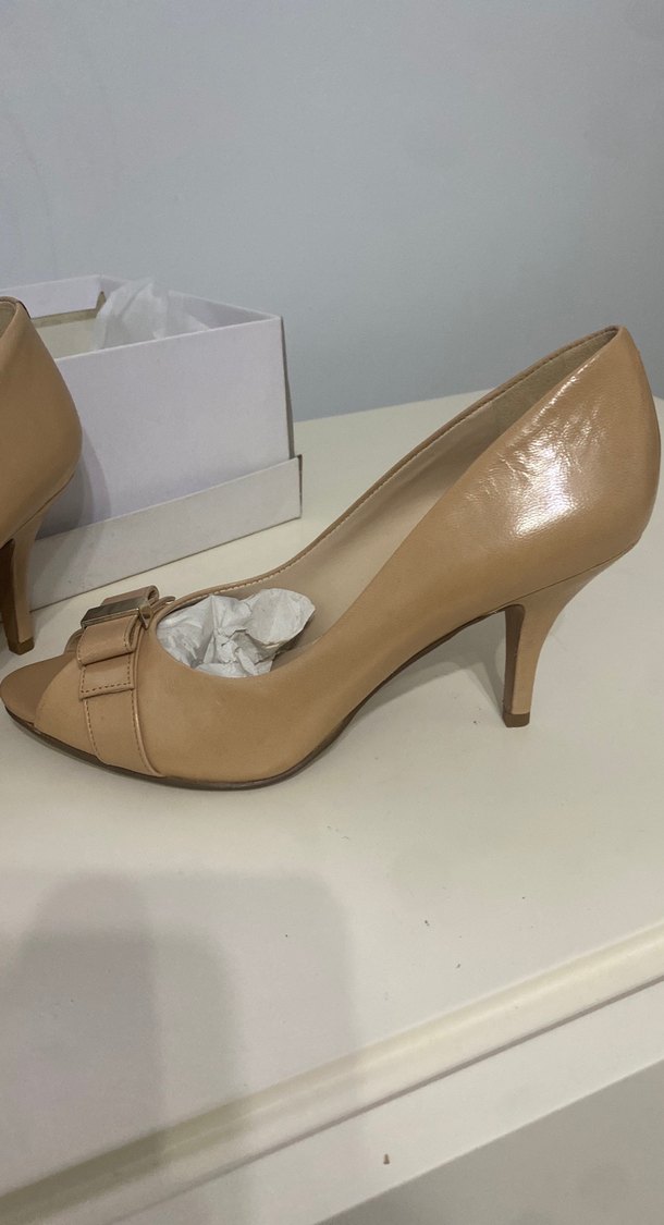 Bej Deri Stiletto Topuklu Kadın Ayakkabı - Görsel 4