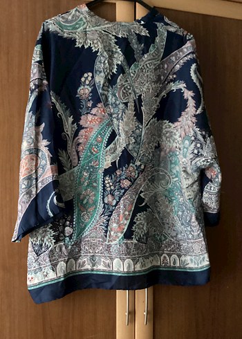 Zara Kadın Mavi Desenli Kısa Bohem Kimono