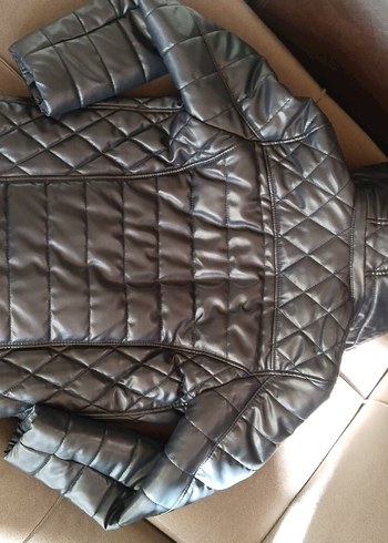 Uspa 11 12 yas koyu lacivert Kapüşonlu deri Kış Montu - Görsel 5