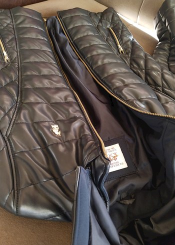 Uspa 11 12 yas koyu lacivert Kapüşonlu deri Kış Montu - Görsel 7