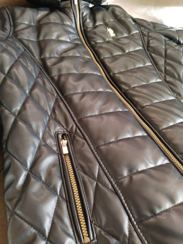 Uspa 11 12 yas koyu lacivert Kapüşonlu deri Kış Montu - Görsel 3