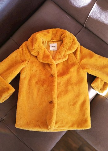 koton 7 8 yaş hardal Midi Boy Peluş Kürk Ceket - Görsel 4