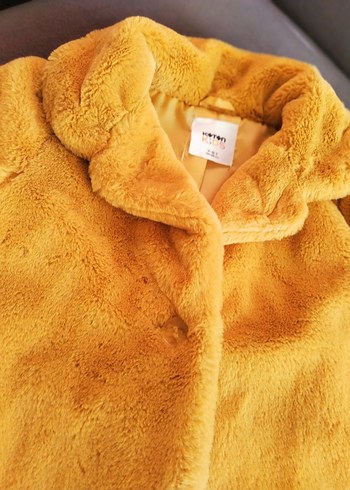 koton 7 8 yaş hardal Midi Boy Peluş Kürk Ceket - Görsel 2