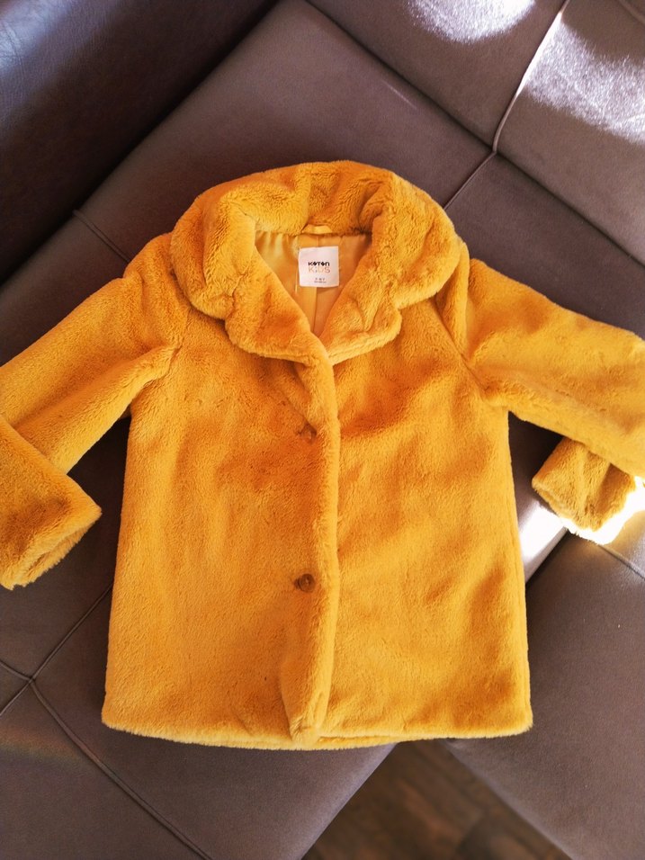 koton 7 8 yaş hardal Midi Boy Peluş Kürk Ceket - Görsel 4