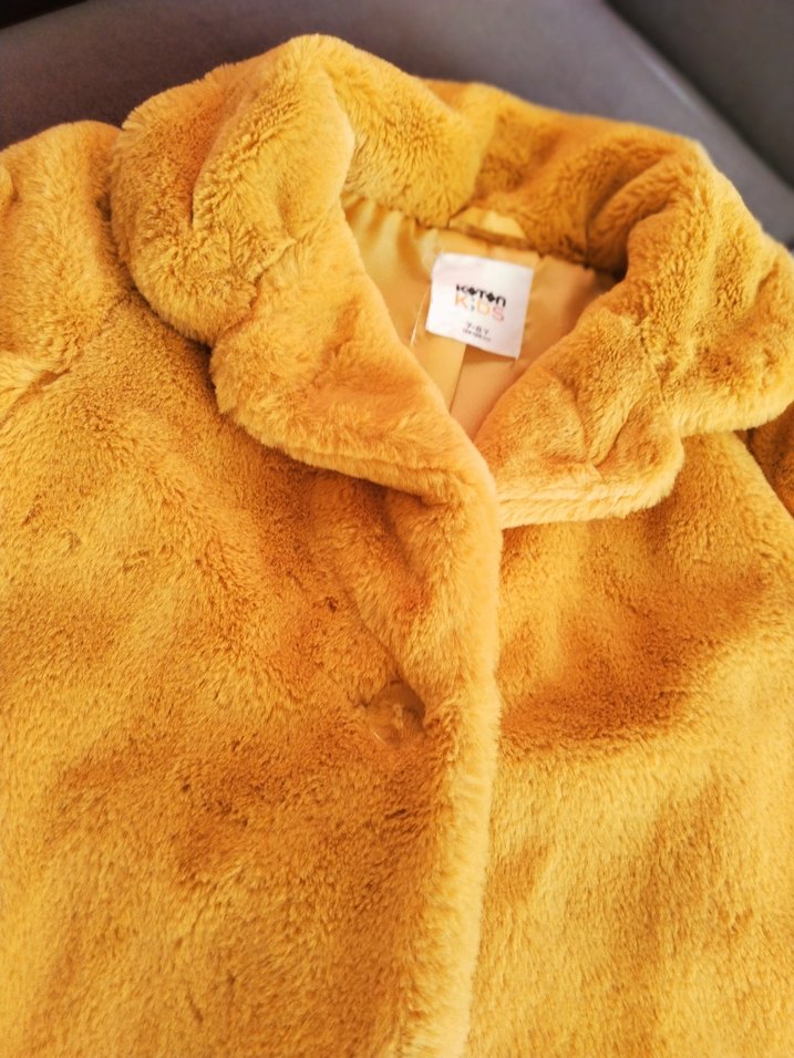 koton 7 8 yaş hardal Midi Boy Peluş Kürk Ceket - Görsel 2