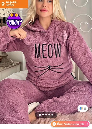 Mor Uzun Kollu Rahat Kadın Pijama Takımı