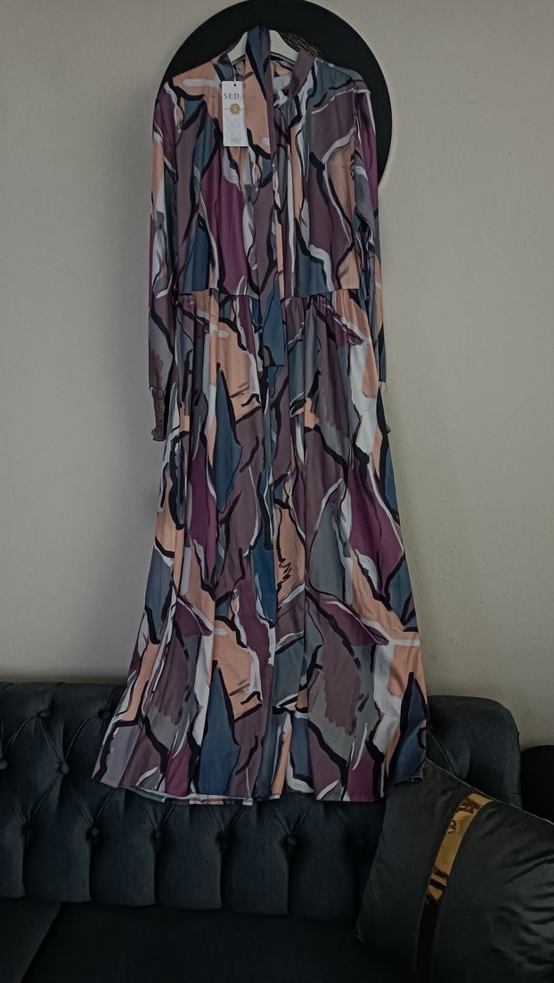 Kadın Çok Renkli Uzun ip kemerli Elbise - Görsel 3