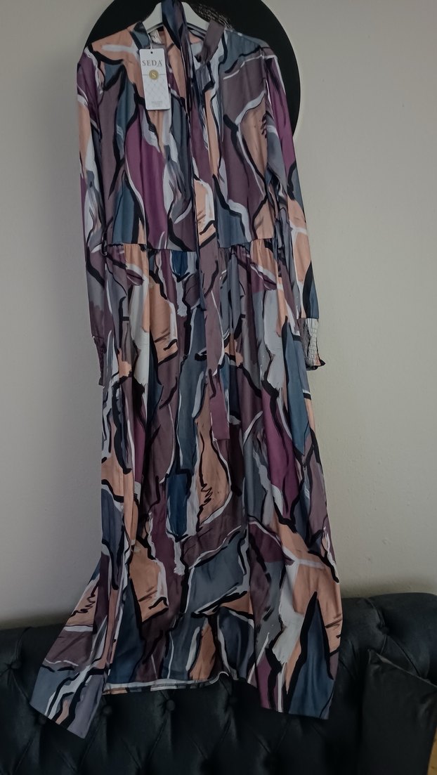 Kadın Çok Renkli Uzun ip kemerli Elbise - Görsel 2