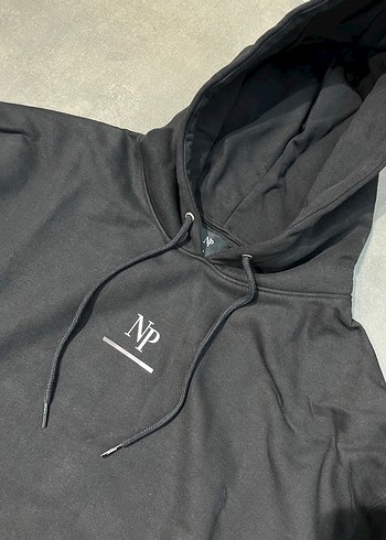 l Beden Siyah Kapüşonlu Rahat Sweatshirt