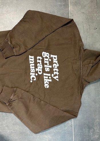 l Beden kahverengi Renk Kahverengi Süet Kapüşonlu Kadın Sweatshirt