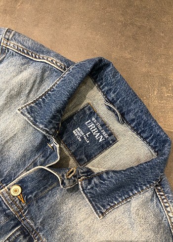 l Beden Düğmeli Mavi Unisex Denim Ceket