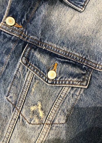 l Beden mavi Renk Düğmeli Mavi Unisex Denim Ceket