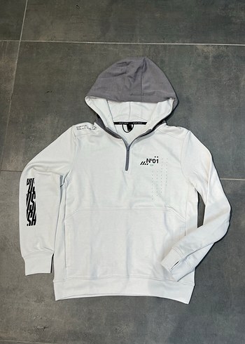 Gri Kapüşonlu Fermuarlı Erkek Sweatshirt