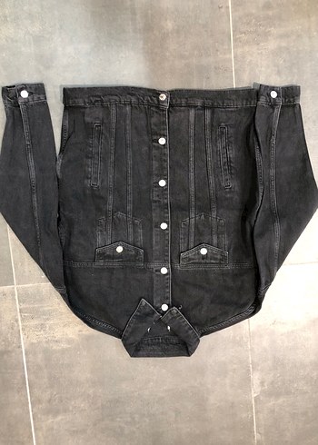 Düğmeli Siyah Midi Denim Ceket