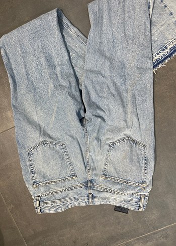 Düğmeli Gri Kadın Midi Boy Bol Kesim Jean