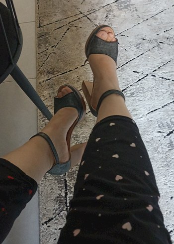 38 Beden Gri Denim Kadın Topuklu Sandalet