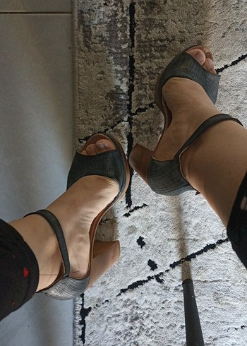 Gri Denim Kadın Topuklu Sandalet
