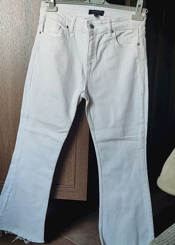 Beyaz Midi Kadın Denim Pantolon