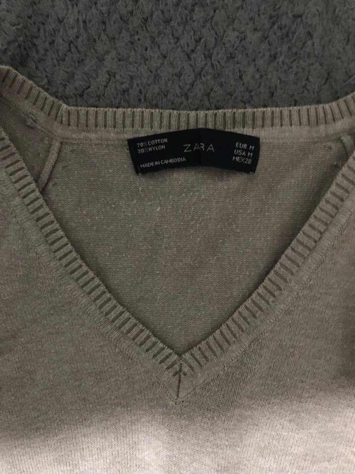 Bej V Yaka Uzun Kollu Triko Kadın Kazak - Görsel 2