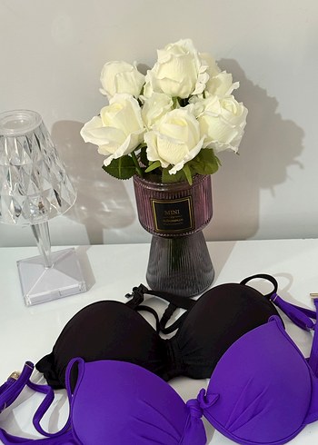 38 Beden mor Renk Mor ve siyah Strappy Mini Bikini Üstü