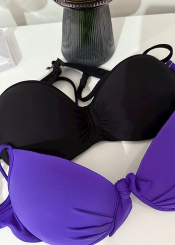 Koton Mor ve siyah Strappy Mini Bikini Üstü