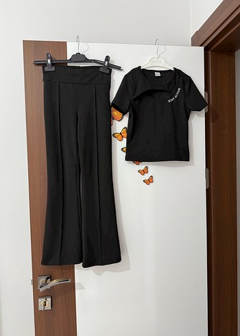 Siyah çocuk İspanyol Paça Pantolon ve üstü