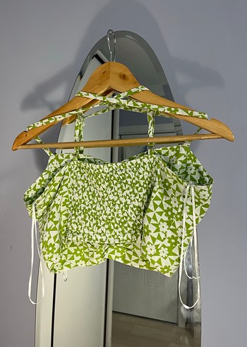 Yeşil Desenli askılı Crop - Görsel 2