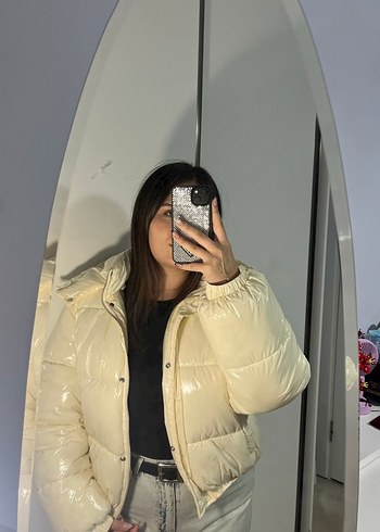 Beyaz Midi Şişme Kadın Mont