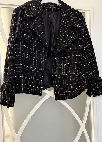 Düğmeli Siyah Ekose Blazer
