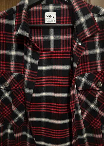 Zara Kırmızı Kareli Uzun Kollu Kadın Gömlek - Görsel 2