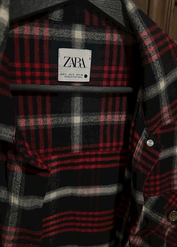 Zara Kırmızı Kareli Uzun Kollu Kadın Gömlek - Görsel 3