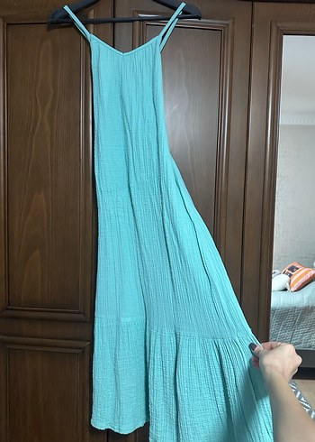 Bohem V Yaka Uzun Askılı Elbise - Görsel 2