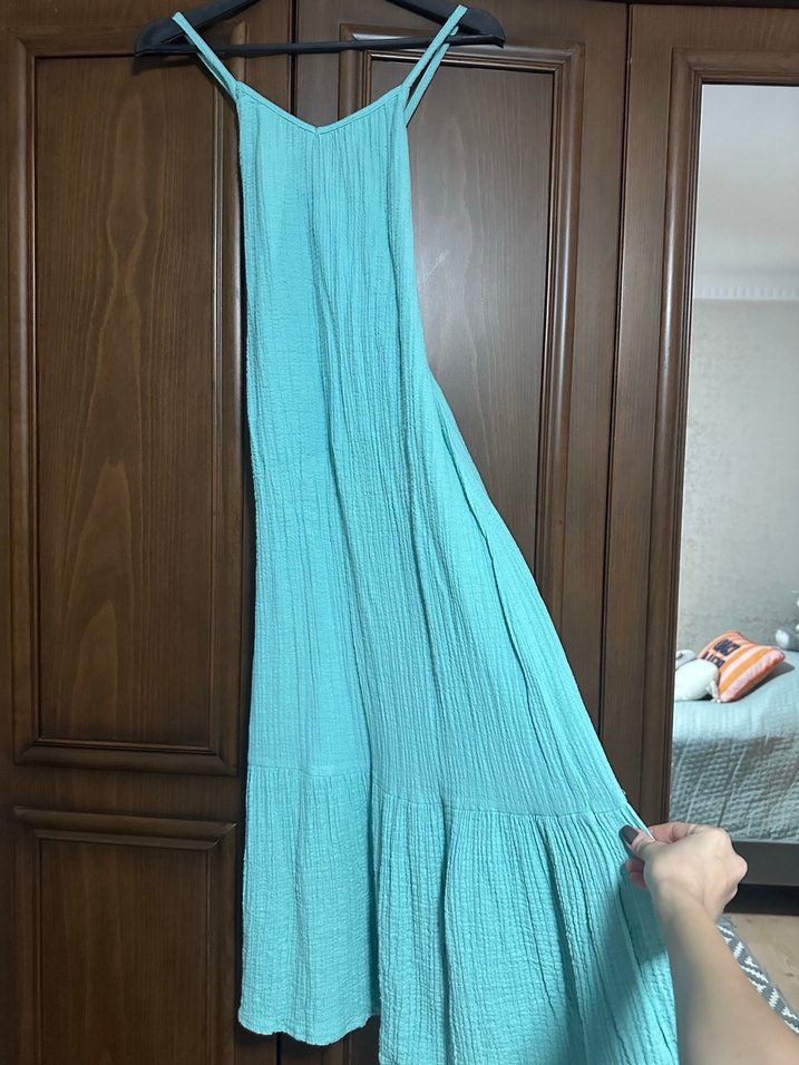 Bohem V Yaka Uzun Askılı Elbise - Görsel 2