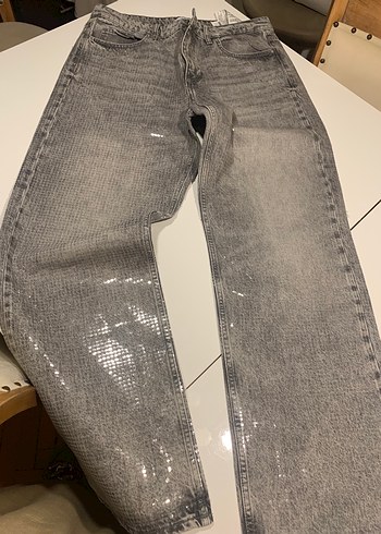 Zara Gri Payetli Kadın Kot Pantolon