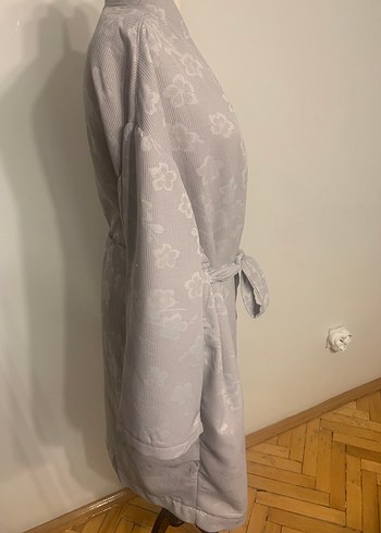 Gri Pamuk Jakar Midi Bornoz/Sabahlık - Görsel 7