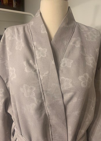 Gri Pamuk Jakar Midi Bornoz/Sabahlık - Görsel 2