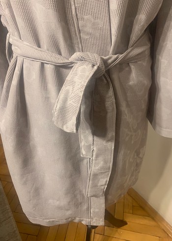 Gri Pamuk Jakar Midi Bornoz/Sabahlık - Görsel 3