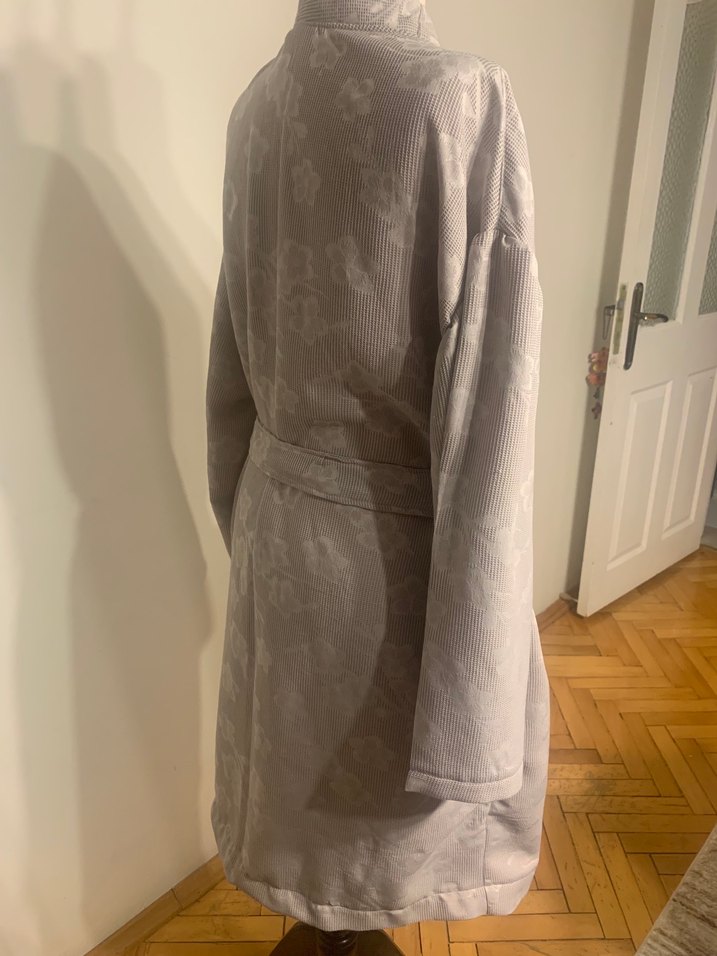 Gri Pamuk Jakar Midi Bornoz/Sabahlık - Görsel 4